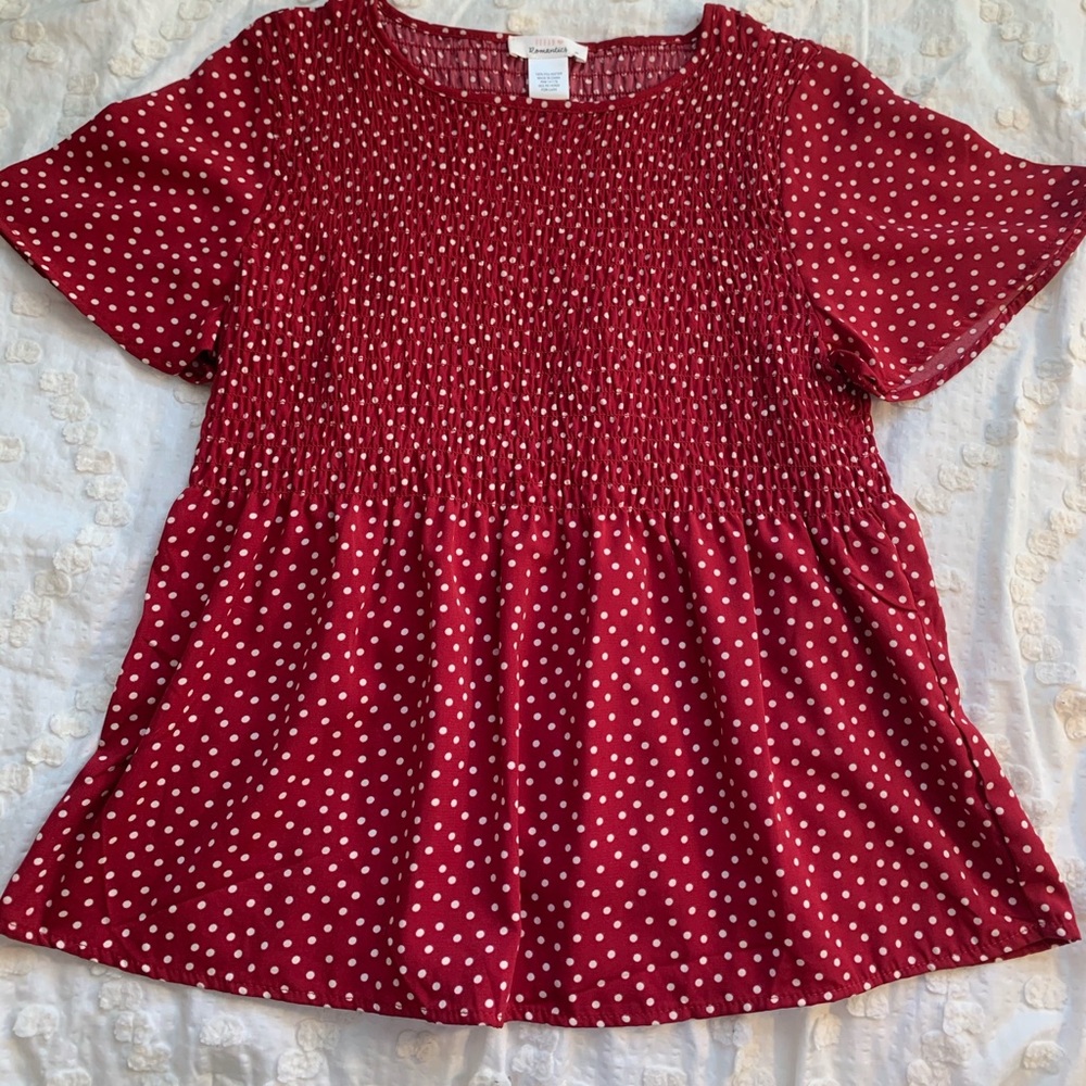 Red Blouse with white poka dots